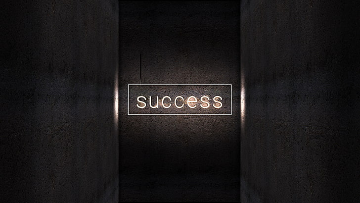 black Success box, inscription, light, neon, success, HD wallpaper
