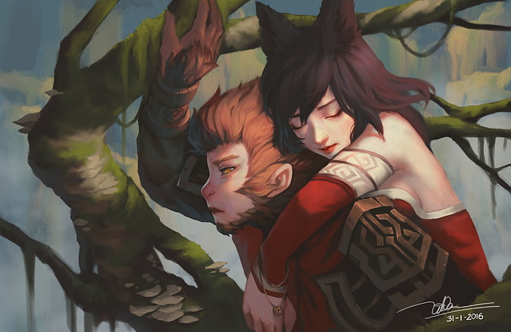 League of Legends, Ahri (League of Legends), Ahri, Wukong, wukong (League of Legends), Tapety HD
