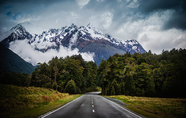 Mountains, Aoraki/Mount Cook, Cloud, Fog, Mount Cook, Mountain, Road, Sky, Southern Alps, HD wallpaper