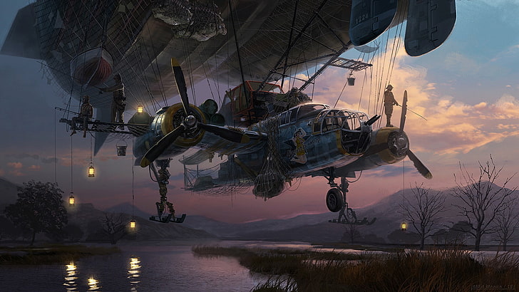 karya seni, steampunk, Eddie Bennun, kendaraan, pesawat terbang, Wallpaper HD