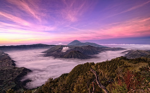 небо, пейзаж, горы, природа, индонезия, национальный парк бромо тенгер семеру, HD обои HD wallpaper