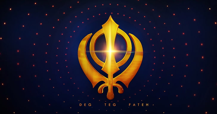 Khanda Sikh Symbol, gelbes Logo, religiös, blau, Sikhs, Symbol, HD-Hintergrundbild