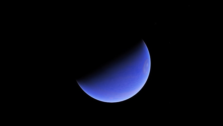 media luna durante la noche, Space Engine, azul, planeta, gigante gaseoso, arte espacial, Neptuno, Fondo de pantalla HD