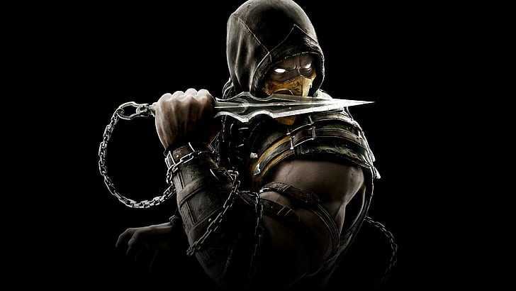 Mortal Kombat, Mortal Kombat X, latar belakang sederhana, video game, Scorpion (karakter), Wallpaper HD