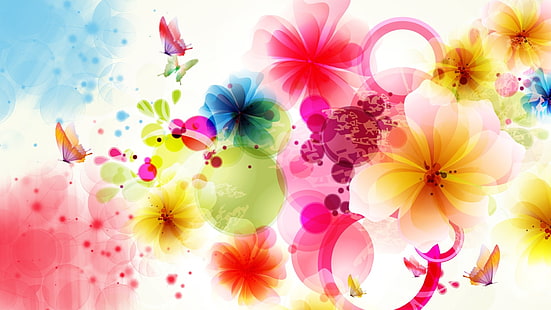벡터, 디자인, 꽃, 나비, 벡터 디자인 꽃과 나비, HD 배경 화면 HD wallpaper