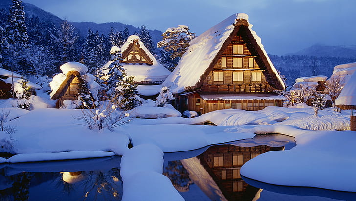 Rumah Kabin Salju Musim Dingin HD, kabin tertutup salju, alam, salju, musim dingin, rumah, kabin, Wallpaper HD