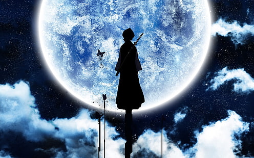 Bleach, Kuchiki Rukia, Moon, Silhouette, HD wallpaper HD wallpaper