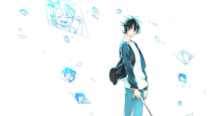 mata biru rambut gelap barakamon handa seishuu anime anime anak laki-laki latar belakang sederhana rambut hitam, Wallpaper HD