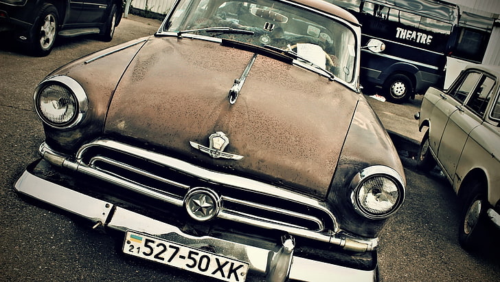 vintage brown car, background, Wallpaper, USSR, car, legend, Volga, Gaz, GAZ 21, HD wallpaper