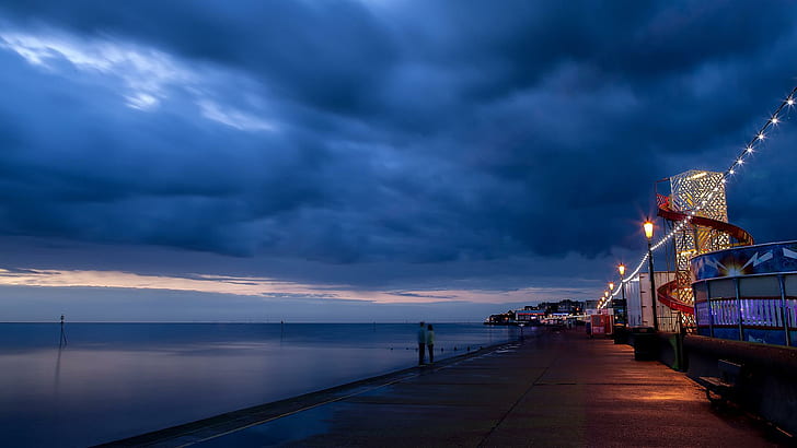 Twilight On The Waterfront, menyimpan, tepi laut, awan, senja, alam, dan lanskap, Wallpaper HD