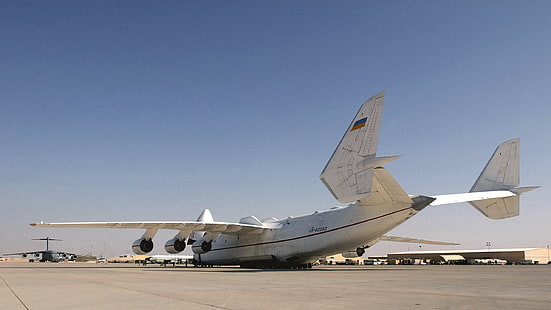 vitt flygplan, flygplan, flygplats, an-225, Antonov An-225 Mriya, HD tapet HD wallpaper