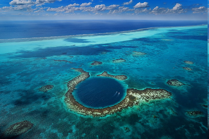 Belize, Coral, Great Blue Hole, landscape, nature, sea, HD wallpaper