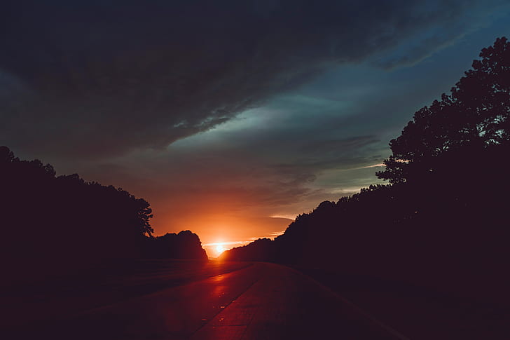 highway, sunset, nature, hd, 4k, 5k, HD wallpaper