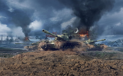 Fondo de pantalla digital de tanque de batalla ardiente, World Of Tanks, T110E5, Wargaming Net, WoTB, Flash, WoT: Blitz, World of Tanks: Blitz, Fondo de pantalla HD HD wallpaper