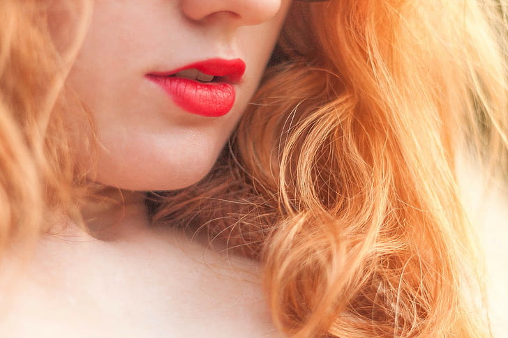赤毛、唇、女性、赤い口紅、 HDデスクトップの壁紙