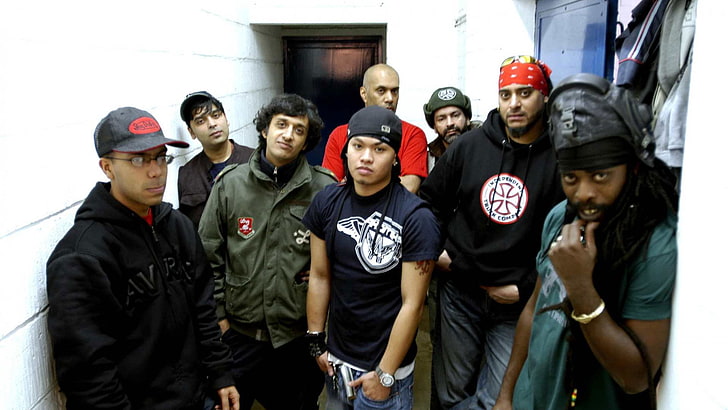 Männer schwarzen Pullover Hoodie, Asian Dub Foundation, Band, Mitglieder, Aussehen, Raum, HD-Hintergrundbild