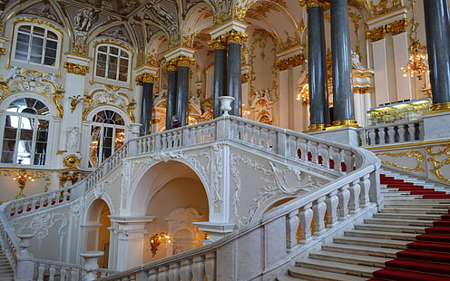 Эрмитаж, Санкт-Петербург Внутри Эрмитажной лестницы 079512, HD обои HD wallpaper