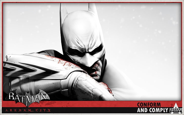 Batman arkham city, Character, Face, Look, Blood, Black and white, Batman, HD wallpaper