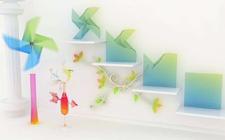 abstract, cgi, chromatic, leaves, origami, pinwheels, studio, weathervanes, HD wallpaper