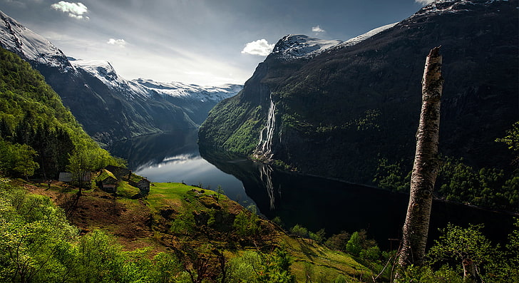 島、川、ノルウェー、緑のフィヨルドの写真、 HDデスクトップの壁紙