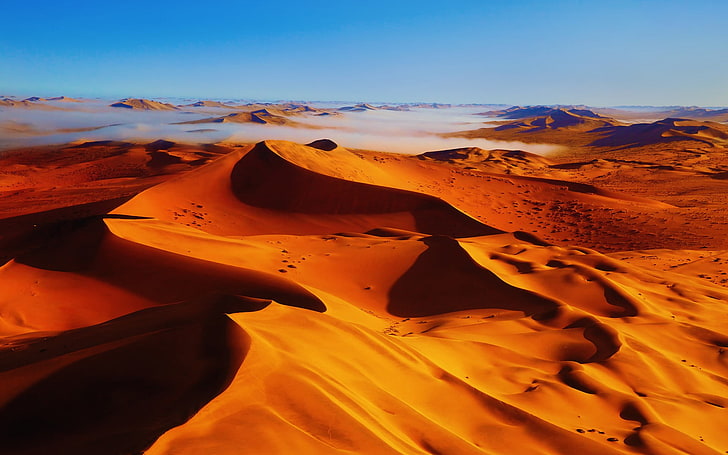 Пустинна пясъчна дюна Мъгла, пустинно поле, природа, пейзажи, мъгла, пясък, пустиня, HD тапет