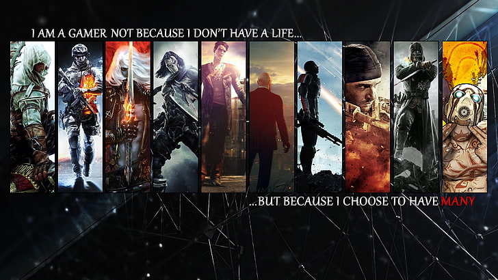 onlinespel digital tapeter, videospel, Assassin's Creed, Hitman, Battlefield, Dishonored, Borderlands, collage, HD tapet