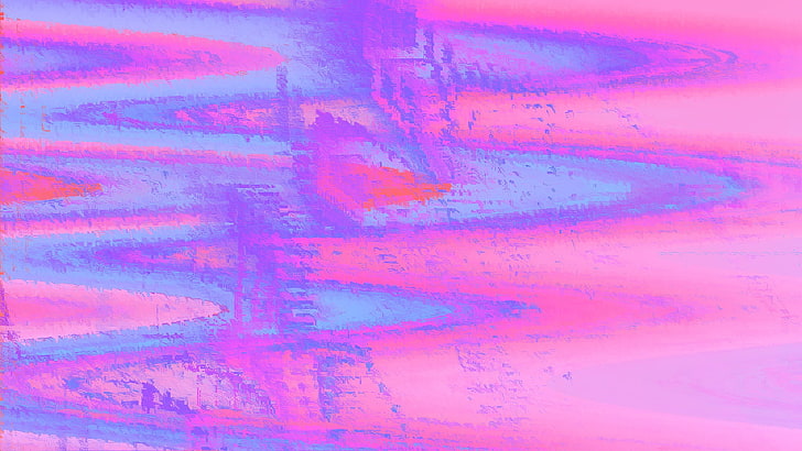lukisan merah muda dan biru, seni glitch, Wallpaper HD