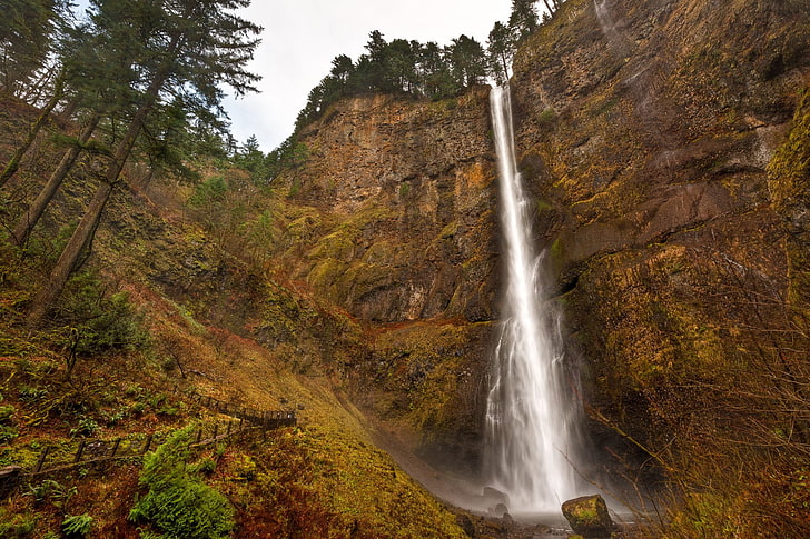 Waterfalls, Waterfall, Cliff, Multnomah Falls, Nature, Oregon, Rock, USA, HD wallpaper