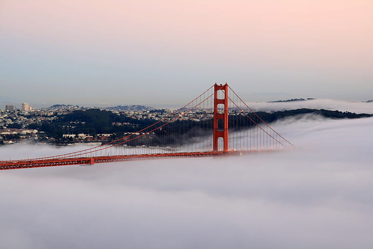 都市景観、橋、ゴールデンゲートブリッジ、霧、サンフランシスコ、 HDデスクトップの壁紙