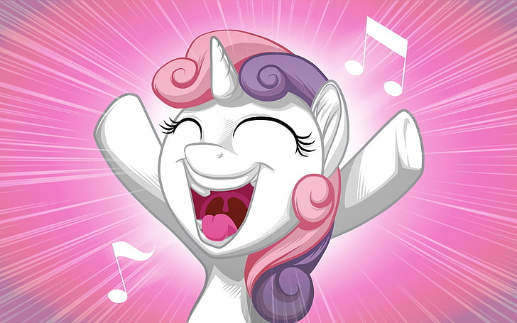 Ilustración de My Little Pony, My Little Pony, Sweetie Belle, blanco, morado, rosa, canto, pony, unicornios, Fondo de pantalla HD