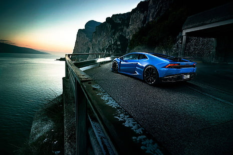 Ламборджини, Lamborghini Huracan, синие автомобили, автомобиль, HD обои HD wallpaper