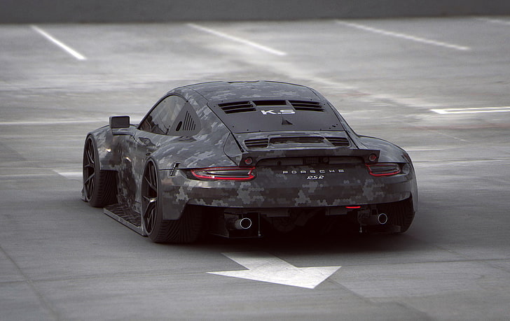 Porsche Coupe gris, Khyzyl Saleem, ilustraciones, 3D, coche, vehículo, render, Porsche, Porsche 911, widebody, Fondo de pantalla HD