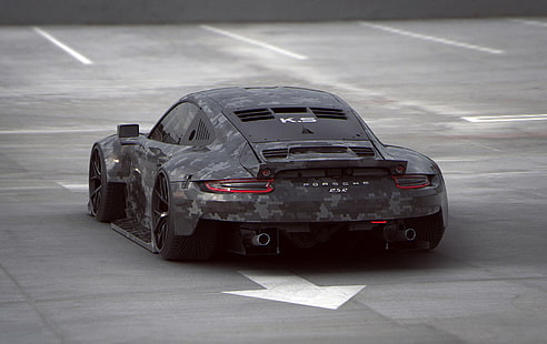 gray Porsche coupe, Khyzyl Saleem, artwork, 3D, car, vehicle, render, Porsche, Porsche 911, widebody, HD wallpaper HD wallpaper