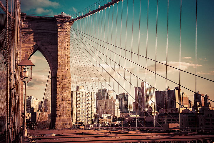 นิวยอร์กซิตี้, สะพานบรูคลิน, สะพานบรูคลิน, นิวยอร์ก, นิวยอร์กซิตี้, สะพานบรูคลิน, อาคาร, วอลล์เปเปอร์ HD