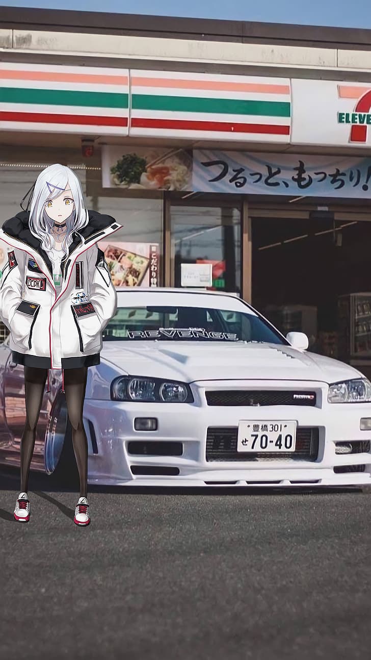 Nissan Skyline R34, Anime-Mädchen, japanische Autos, HD-Hintergrundbild, Handy-Hintergrundbild