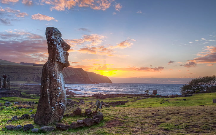 Moai heykeli, Rapa Nui, Paskalya Adası, HD masaüstü duvar kağıdı