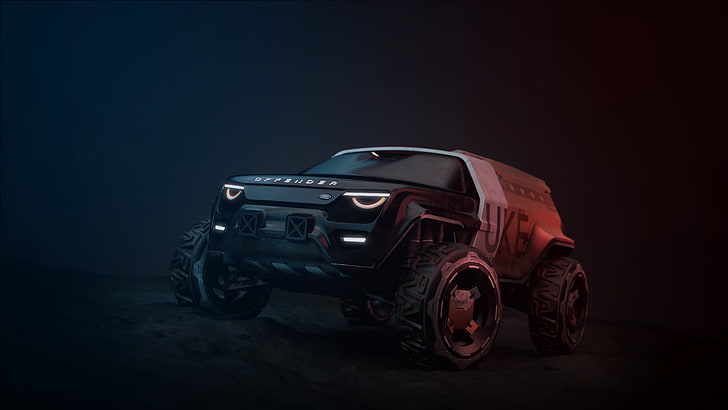 veicolo nero e marrone, grafica, sfondo semplice, veicolo, Land Rover, concept car, concept art, Sfondo HD