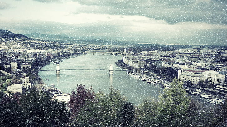 Budapest, fiume, città, ponte, Ungheria, Sfondo HD