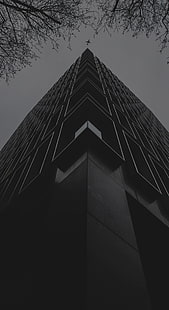 Wolkenkratzer, dunkel, urban, Wurmperspektive, HD-Hintergrundbild HD wallpaper