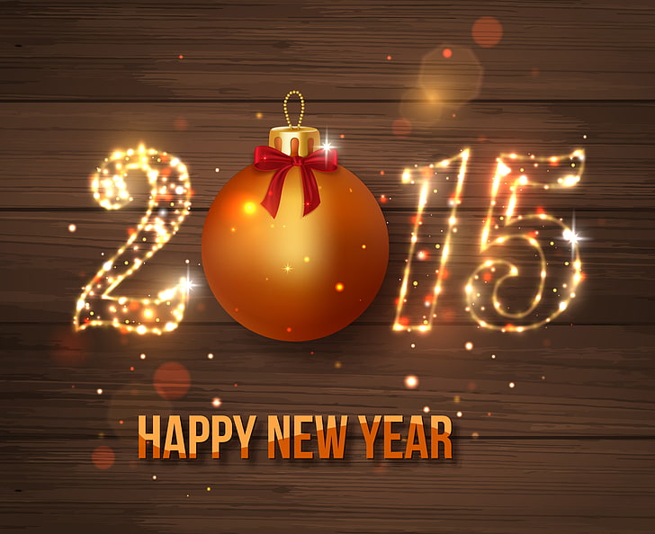 bugiganga de Natal laranja com sobreposição de texto feliz ano novo, ano novo, ouro, feliz, brilho, 2015, HD papel de parede