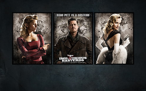 Film, Basterds sans gloire, Brad Pitt, Diane Kruger, Mélanie Laurent, Fond d'écran HD HD wallpaper