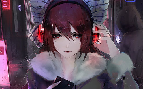 anime girls, digital art, headphones, artwork, Aoi Ogata, HD wallpaper HD wallpaper