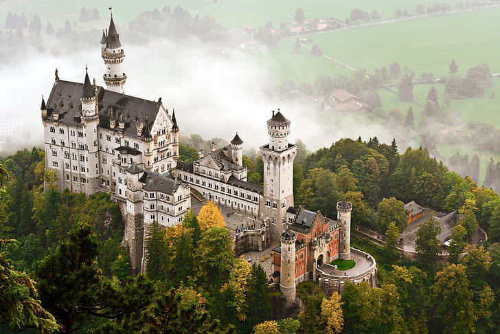 السياحة ، قلعة نويشفانشتاين ، السفر ، بافاريا ، ألمانيا، خلفية HD