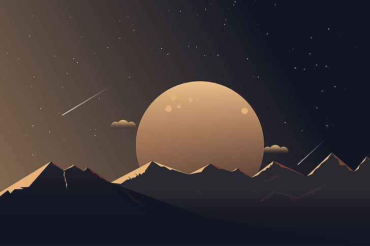 Künstlerisch, Berg, Minimalist, Mond, Natur, Nacht, HD-Hintergrundbild