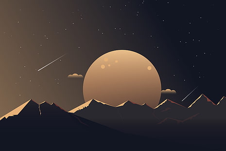 Künstlerisch, Berg, Minimalist, Mond, Natur, Nacht, HD-Hintergrundbild HD wallpaper