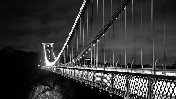 bridge bristol clifton suspension bridge monochrome, HD wallpaper