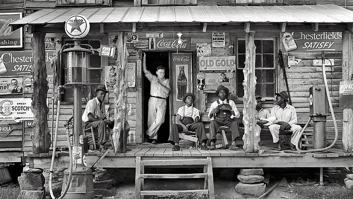 Graustufen Herren Langarmhemd, einfarbig, Western, Coca-Cola, Geschichte, Haus, Geschäfte, Vintage, HD-Hintergrundbild