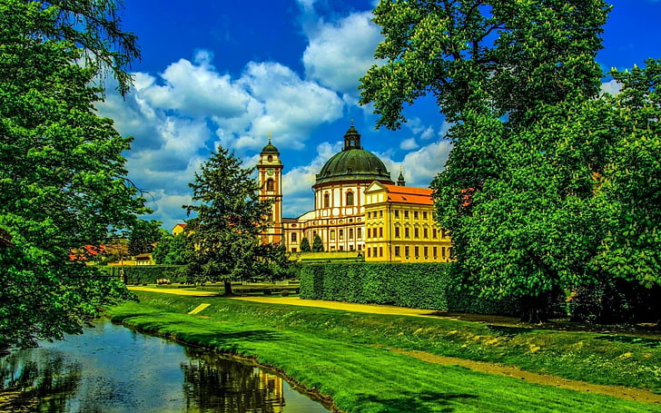 Castles, Castle, Dome, Green, Man Made, Park, Tree, Water, HD wallpaper