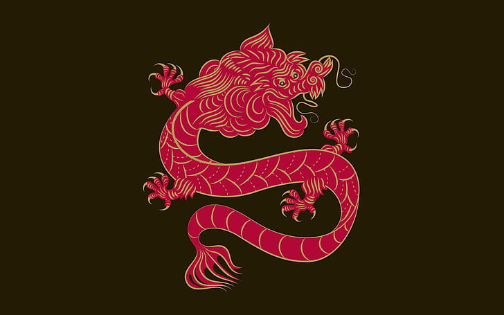 Dragon drawing, pink and white dragon decor, vector, 1920x1200, dragon, HD wallpaper