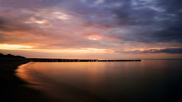Beach Sunset Shore Ocean 1080p, wschód - zachód słońca, 1080p, plaża, ocean, brzeg, zachód słońca, Tapety HD
